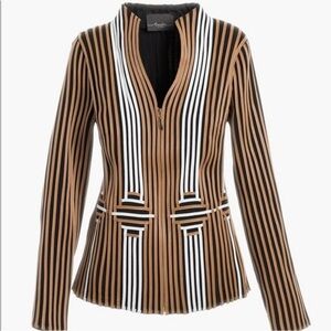 Chico’s Travelers Collection black leather Strip flatter fit Jacket size 6-8